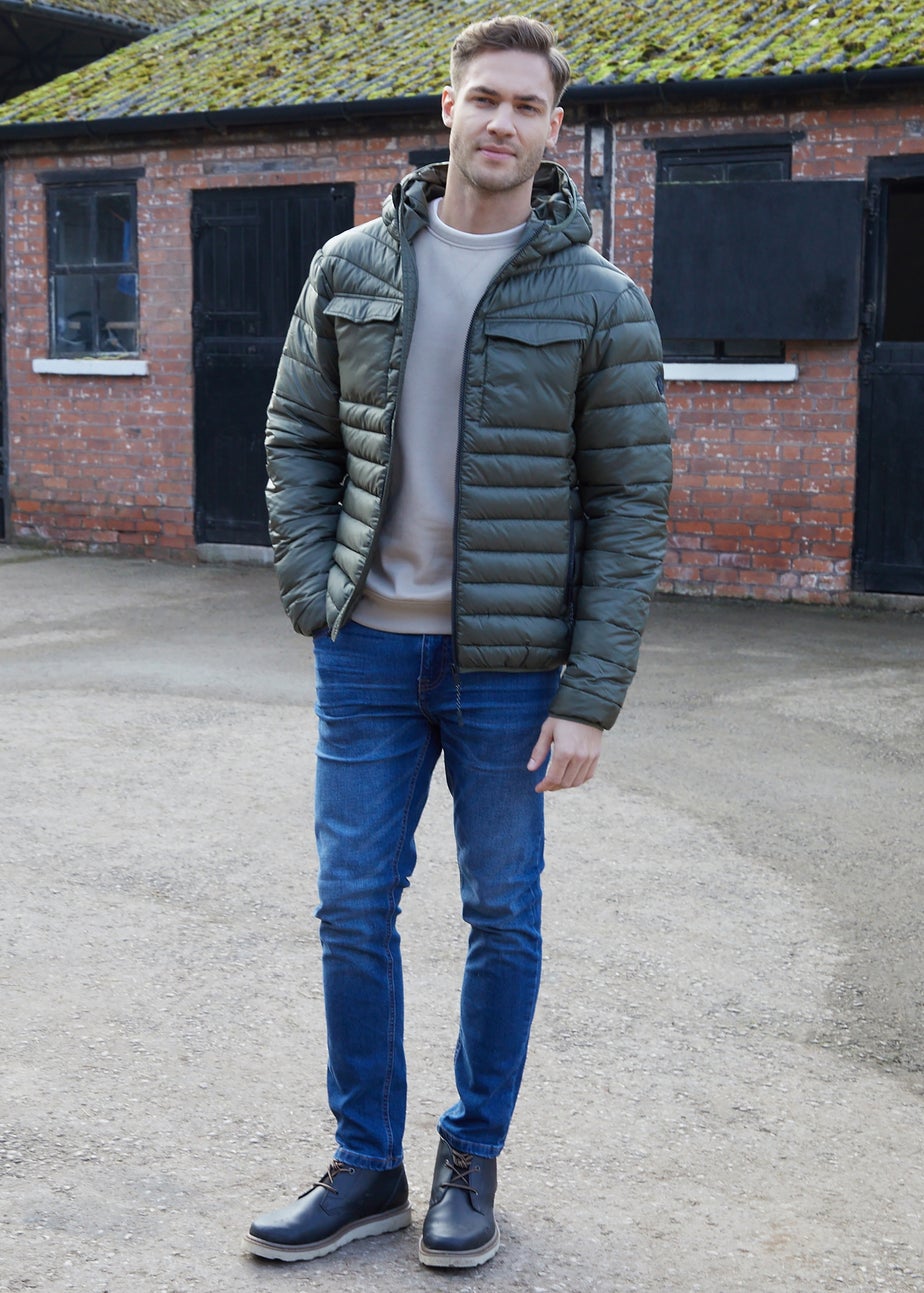 Threadbare Khaki Lightweight Hooded Puffer Jacket