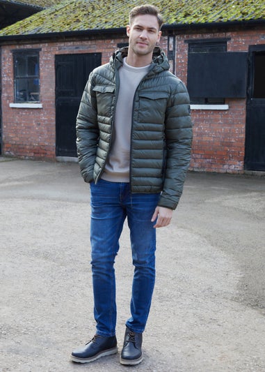 Threadbare Khaki Lightweight Hooded Puffer Jacket