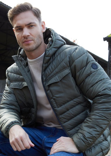 Threadbare Khaki Lightweight Hooded Puffer Jacket