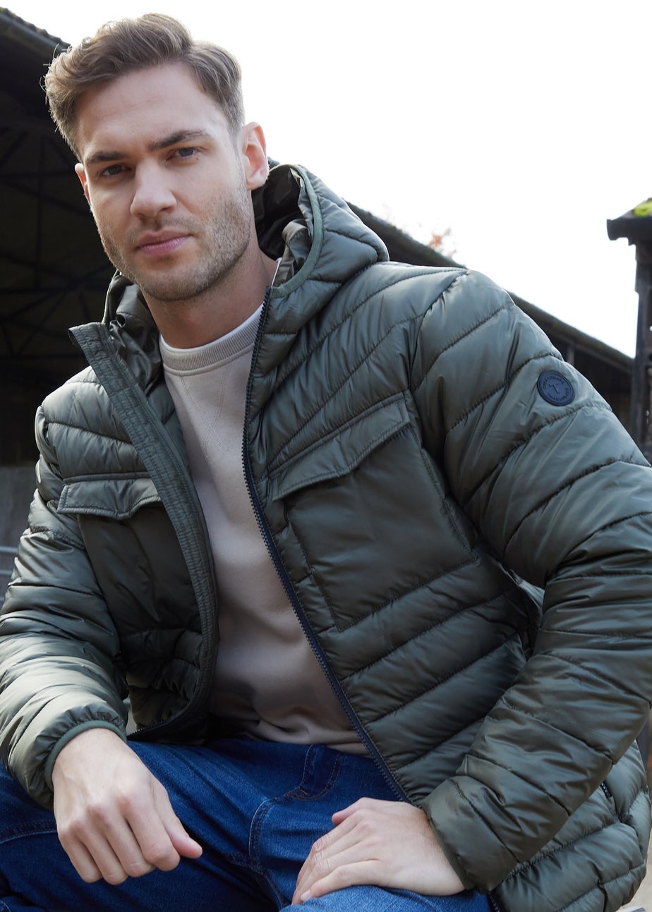 Threadbare Khaki Lightweight Hooded Puffer Jacket