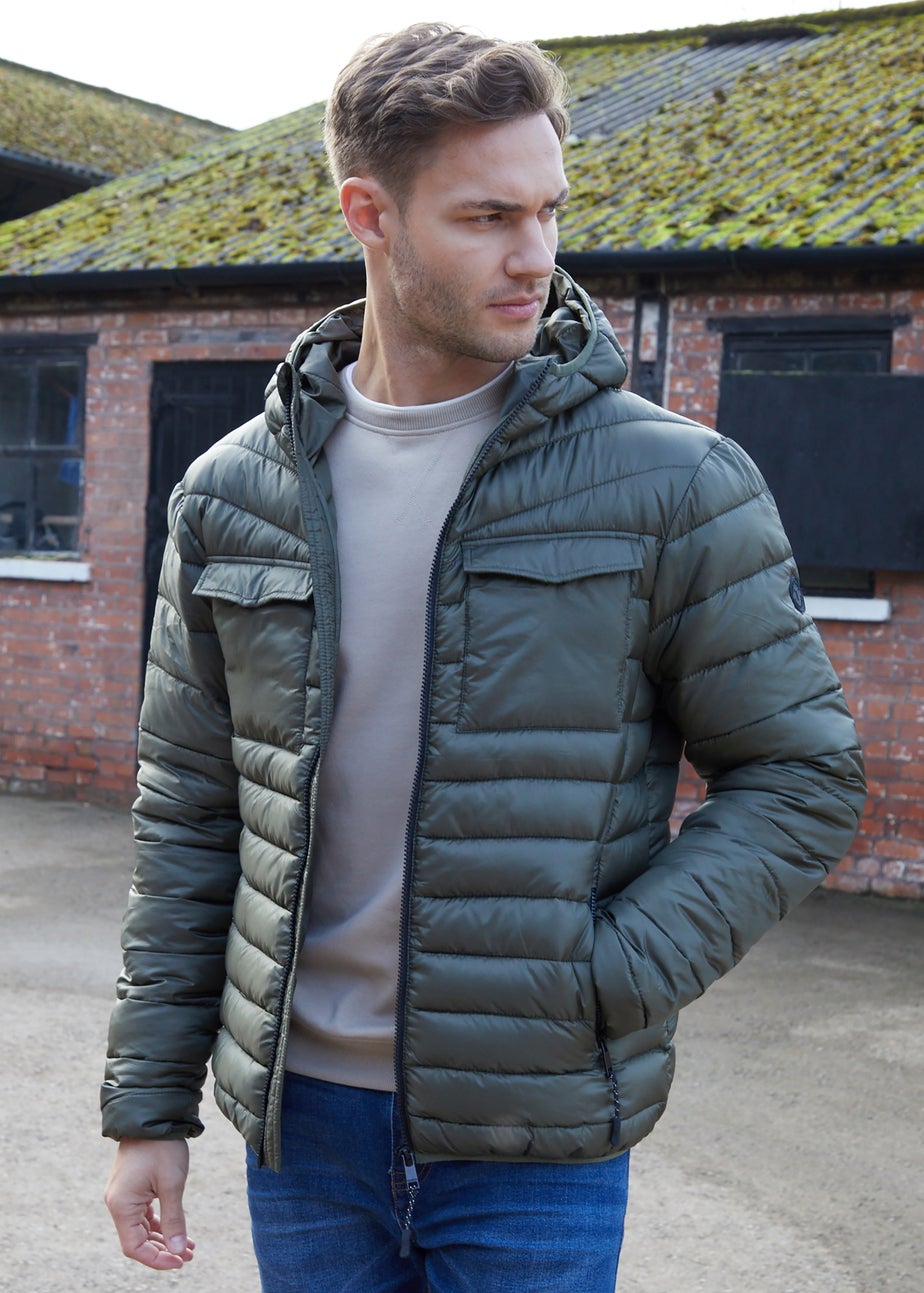 Threadbare Khaki Lightweight Hooded Puffer Jacket