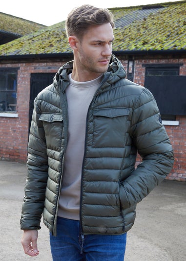 Threadbare Khaki Lightweight Hooded Puffer Jacket
