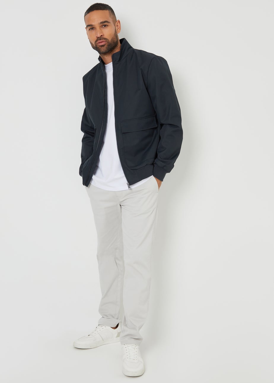 Threadbare Navy Patch Pocket Funnel Neck Harrington Style Jacket