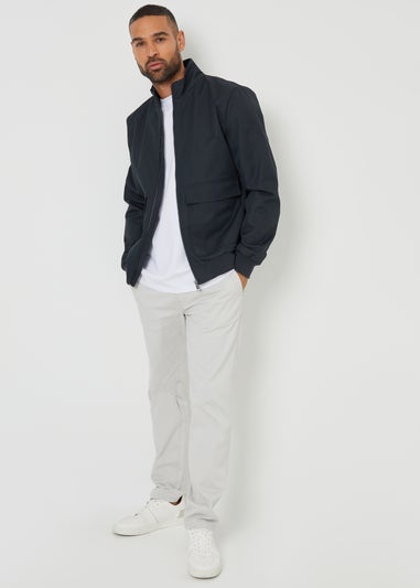 Threadbare Navy Patch Pocket Funnel Neck Harrington Style Jacket