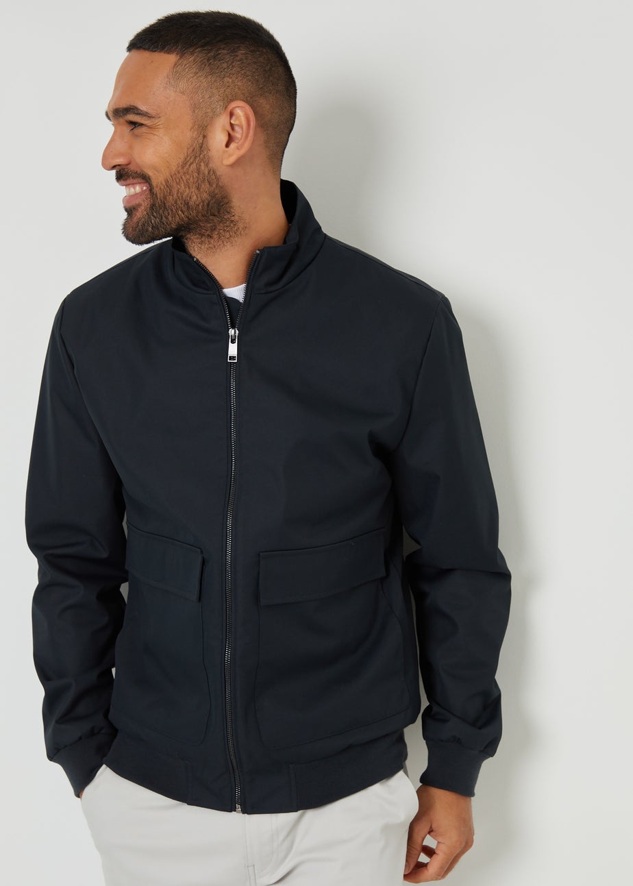 Threadbare Navy Patch Pocket Funnel Neck Harrington Style Jacket