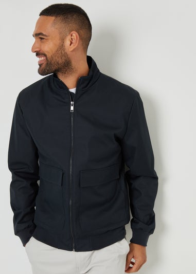 Threadbare Navy Patch Pocket Funnel Neck Harrington Style Jacket
