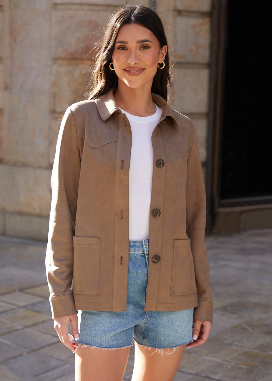 Threadbare Taupe Yoke Detail Suedette Shacket