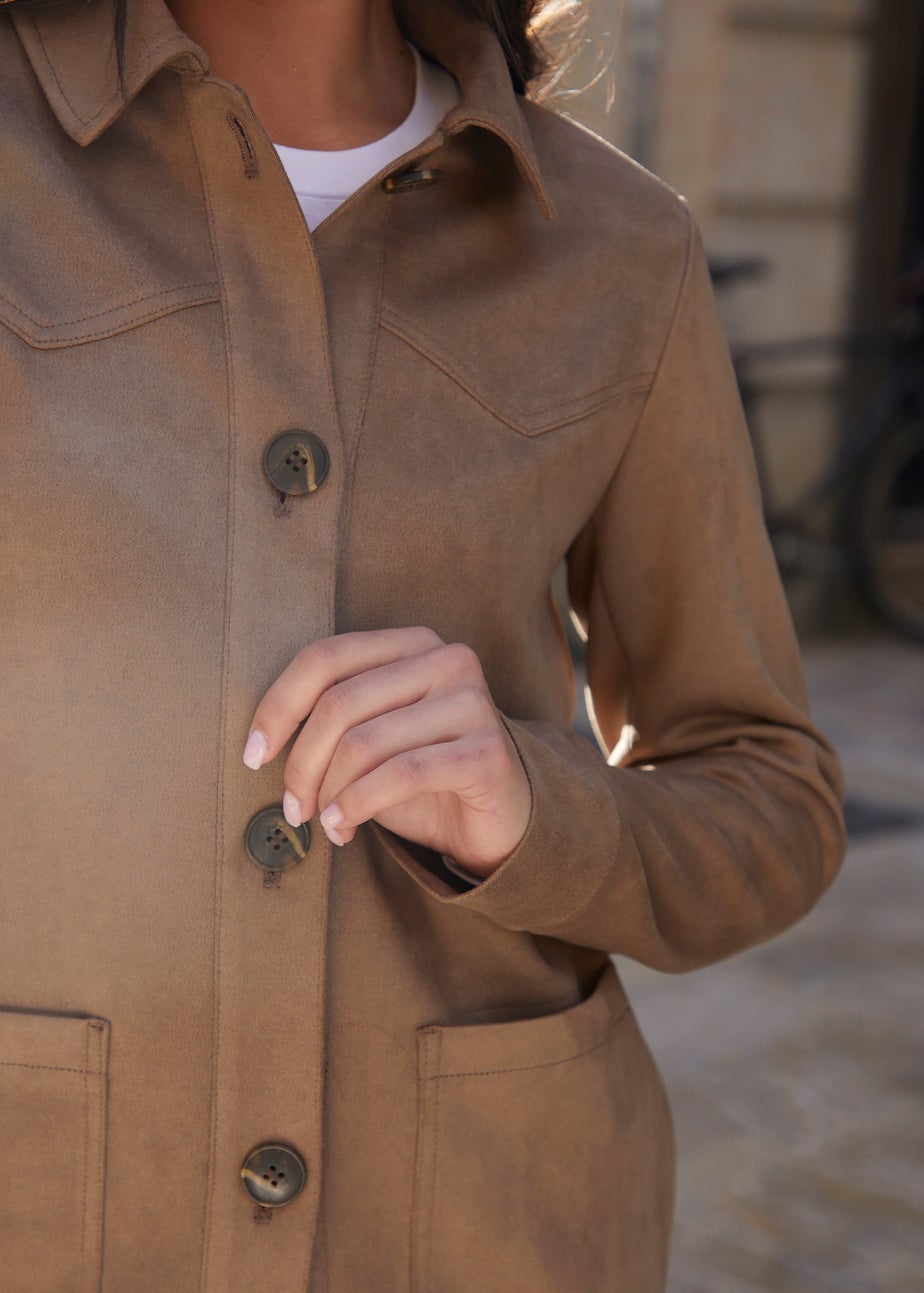 Threadbare Taupe Yoke Detail Suedette Shacket