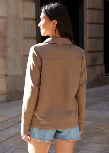 Threadbare Taupe Yoke Detail Suedette Shacket