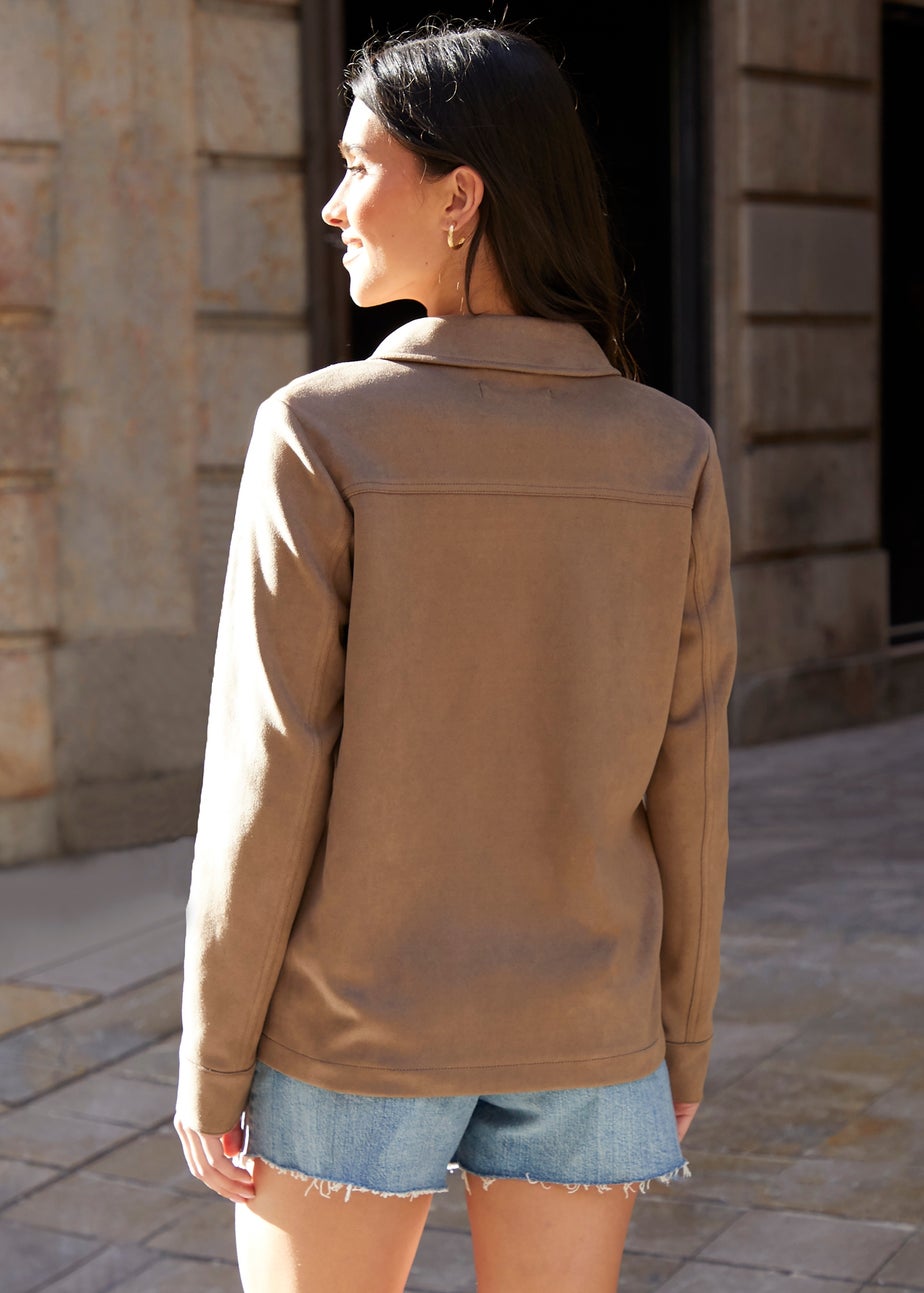 Threadbare Taupe Yoke Detail Suedette Shacket