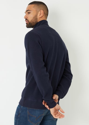Threadbare Navy Textured Quarter Zip Sweatshirt