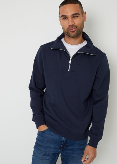 Threadbare Navy Quarter Zip Funnel Neck Sweatshirt