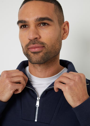 Threadbare Navy Quarter Zip Funnel Neck Sweatshirt