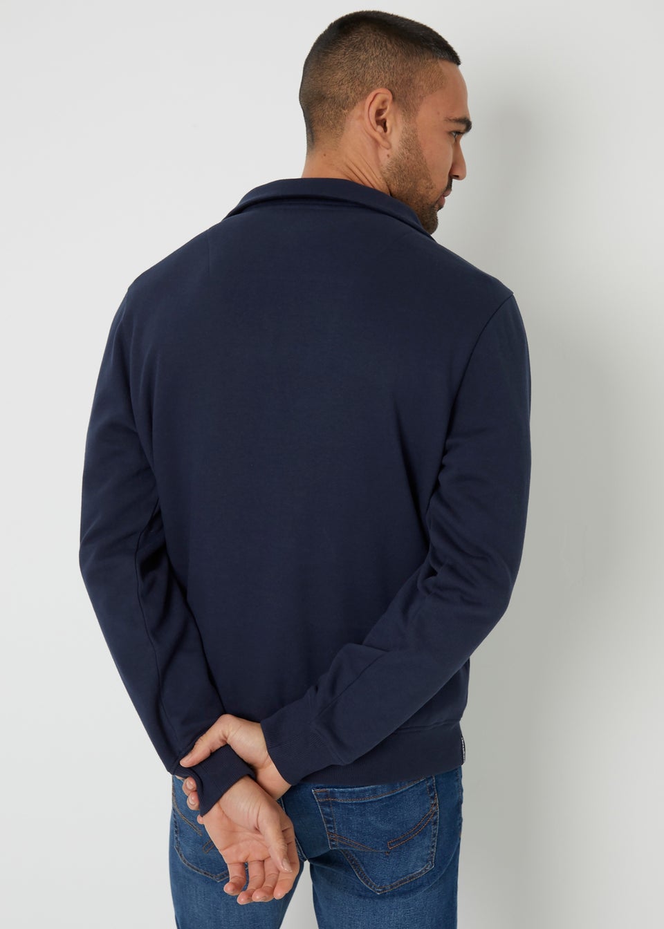 Threadbare Navy Quarter Zip Funnel Neck Sweatshirt