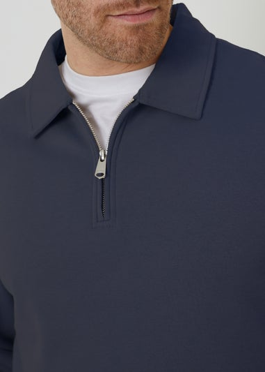 Threadbare Navy Quarter Zip Collared Sweatshirt