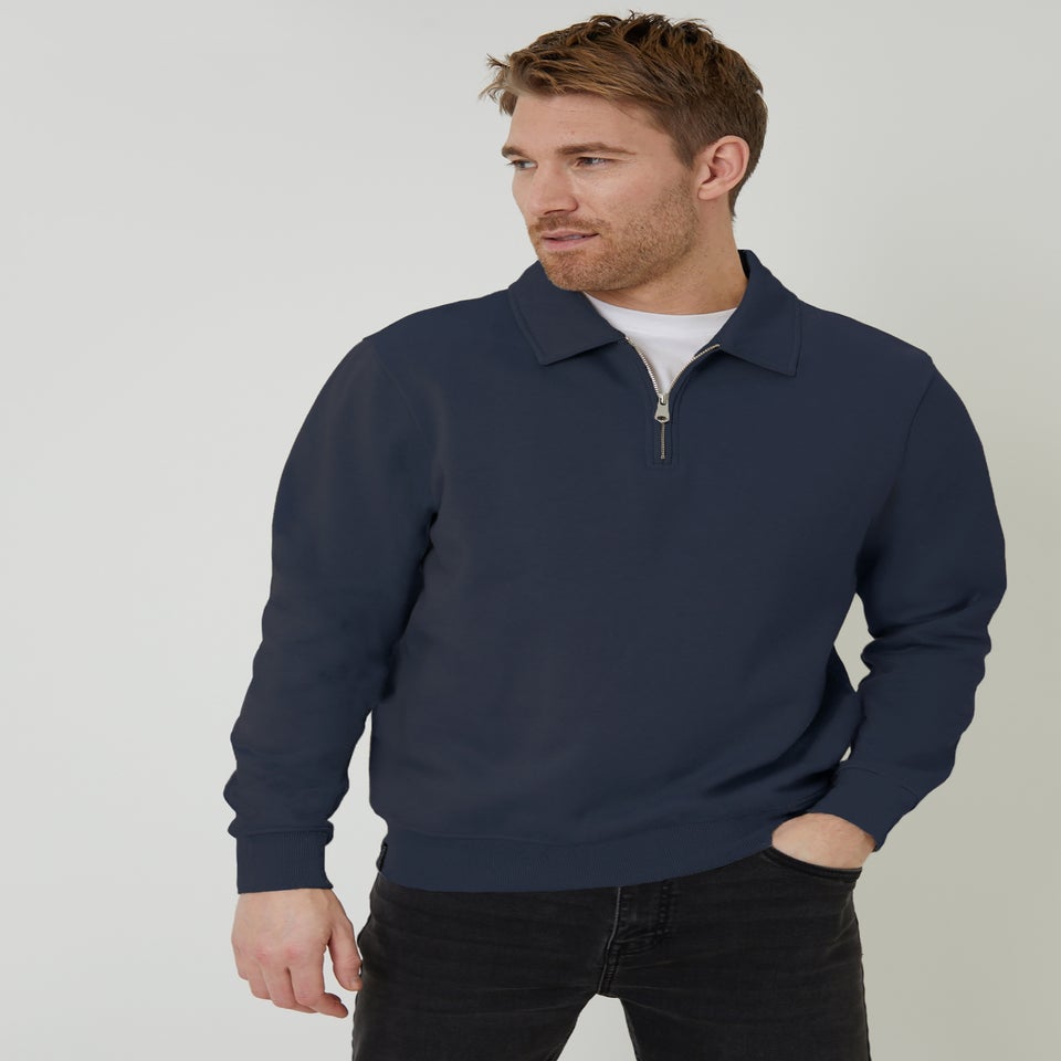 Threadbare Navy Quarter Zip Collared Sweatshirt