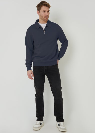 Threadbare Navy Quarter Zip Collared Sweatshirt