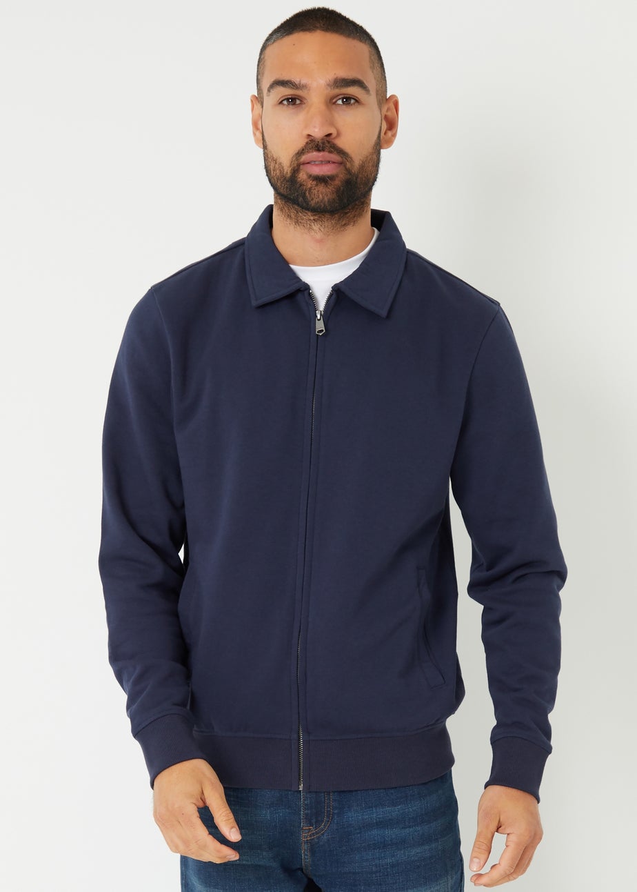 Threadbare Navy Quarter Zip Collared Sweatshirt