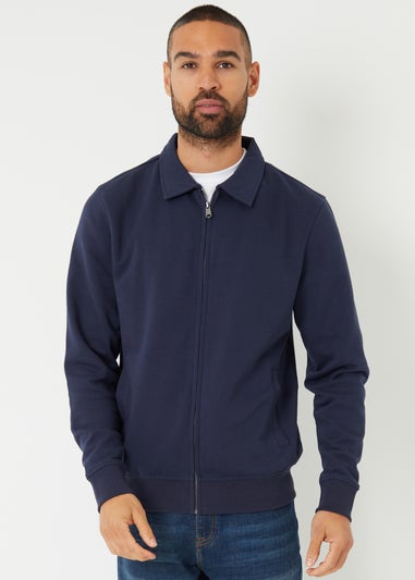 Threadbare Navy Quarter Zip Collared Sweatshirt