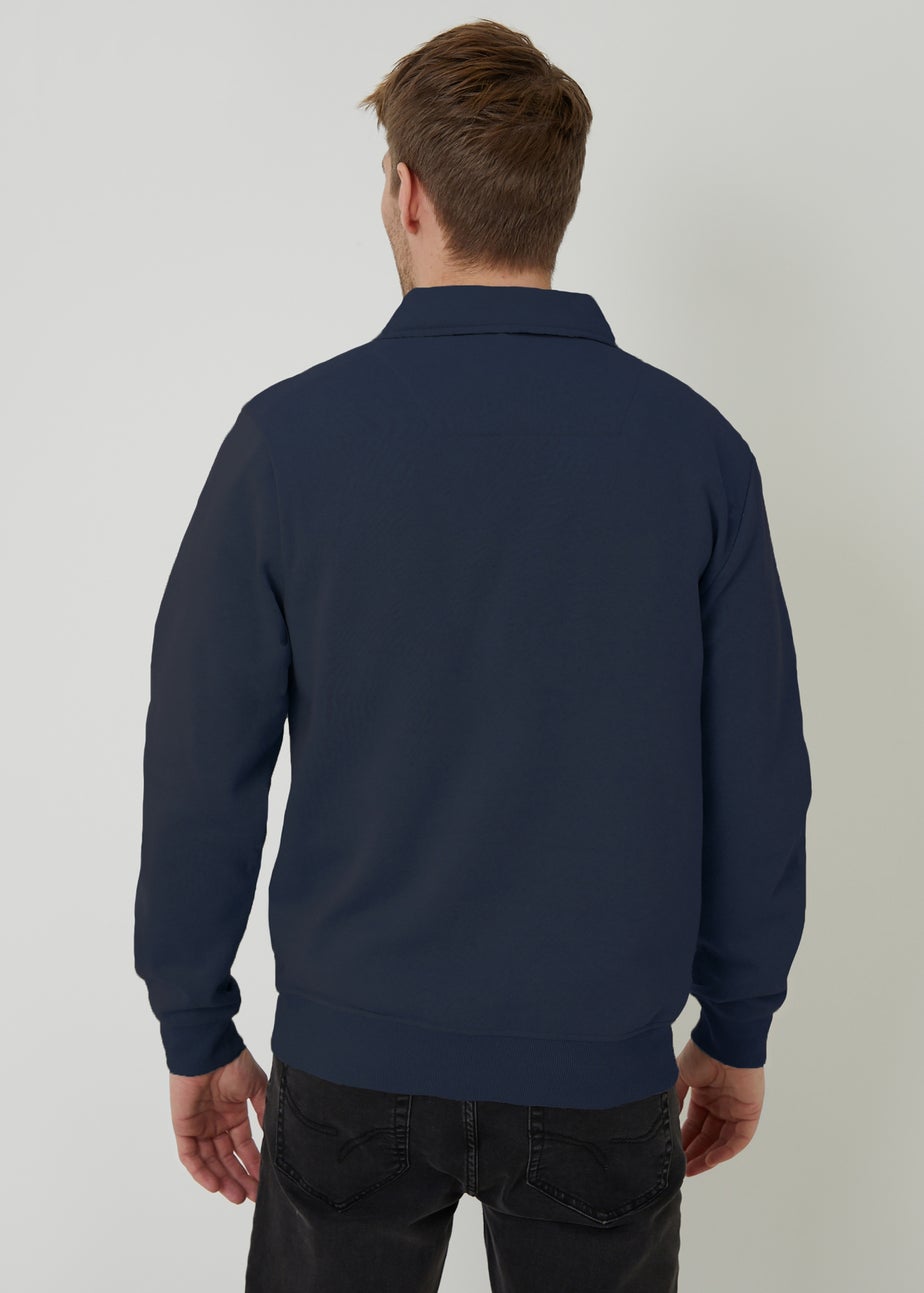 Threadbare Navy Quarter Zip Collared Sweatshirt