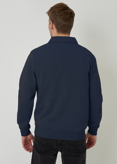 Threadbare Navy Quarter Zip Collared Sweatshirt