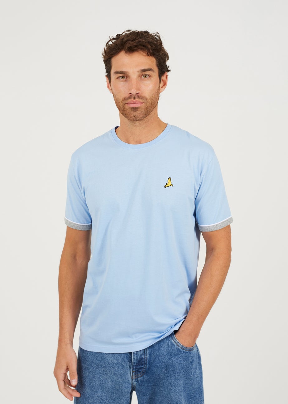 Brave Soul Light Blue Crew Neck T-Shirts with Contrast Piping 3-Pack
