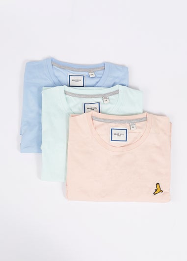 Brave Soul Light Blue Crew Neck T-Shirts with Contrast Piping 3-Pack
