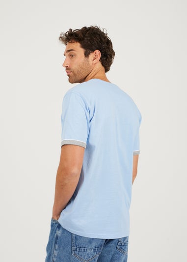 Brave Soul Light Blue Crew Neck T-Shirts with Contrast Piping 3-Pack
