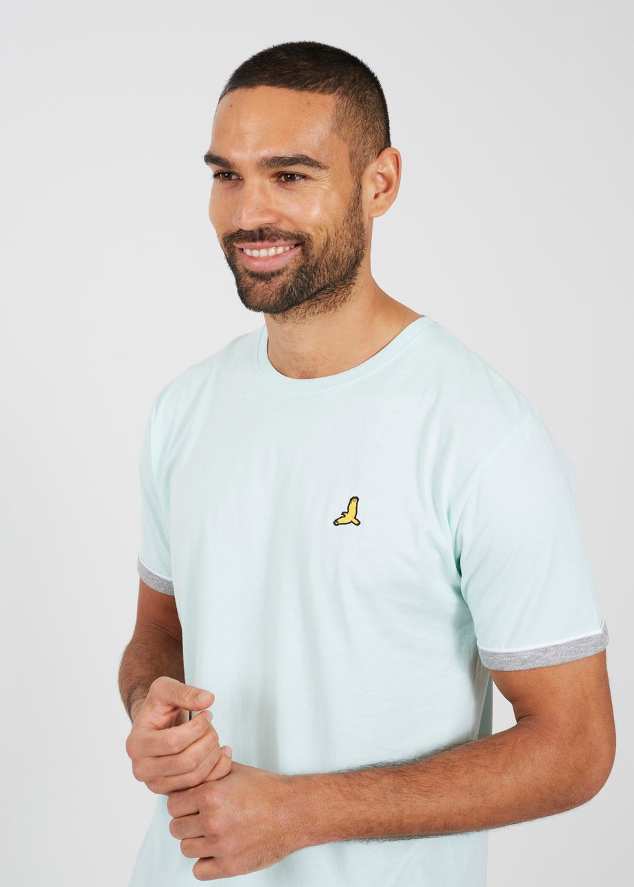 Brave Soul Light Blue Crew Neck T-Shirts with Contrast Piping 3-Pack