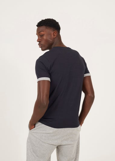 Brave Soul Navy Crew Neck T-Shirts with Contrast Piping 3-Pack