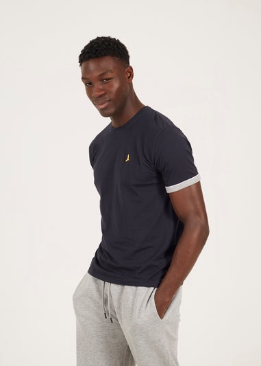 Brave Soul Navy Crew Neck T-Shirts with Contrast Piping 3-Pack