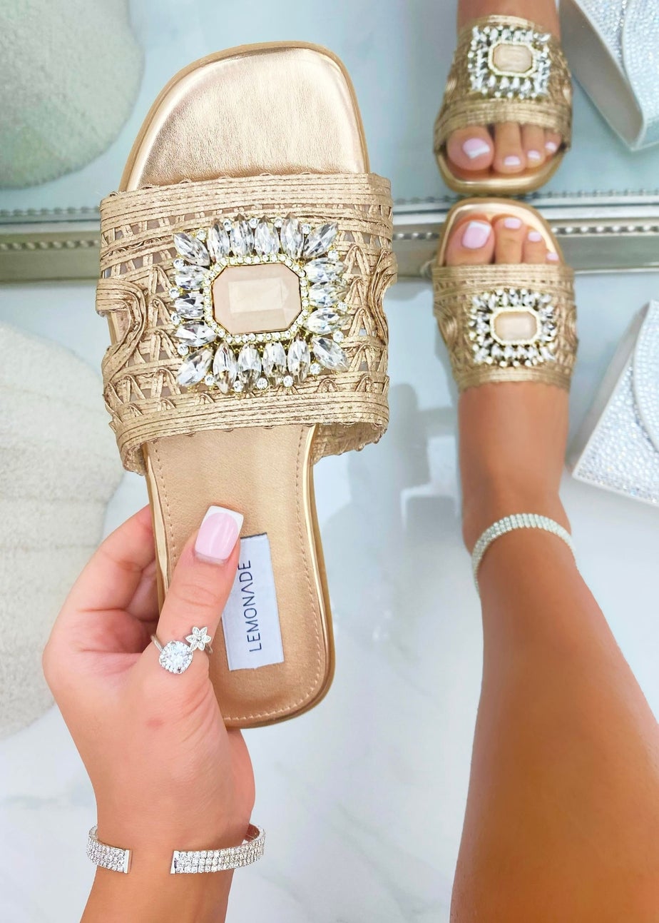 Love Lemonade Rose Gold Crystal Bloom Sliders