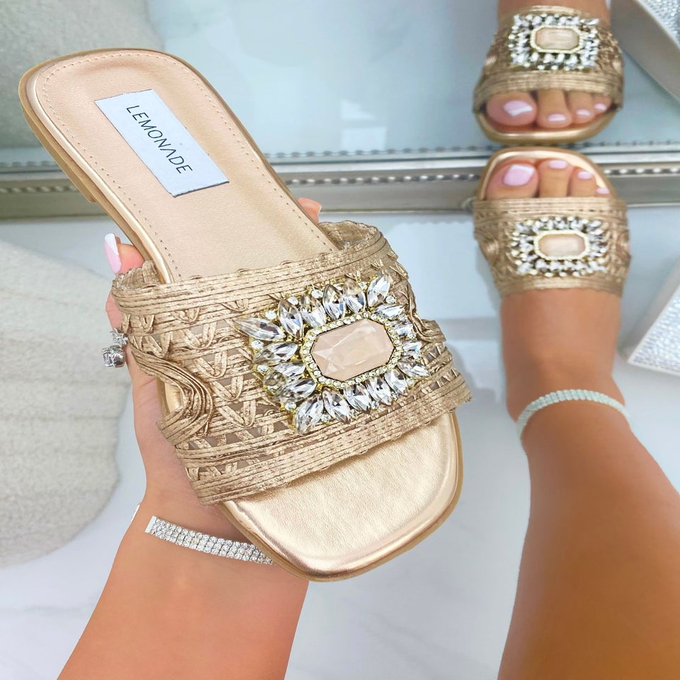 Love Lemonade Rose Gold Crystal Bloom Sliders