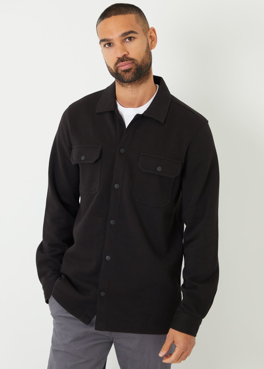Threadbare Black Cotton Blend Popper Fastening Pique Shacket