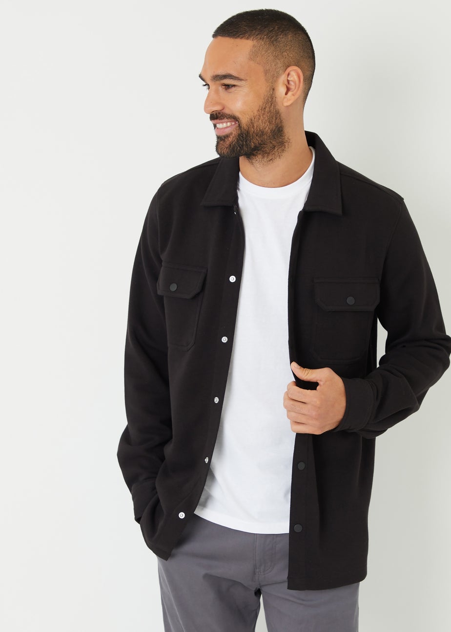 Threadbare Black Cotton Blend Popper Fastening Pique Shacket