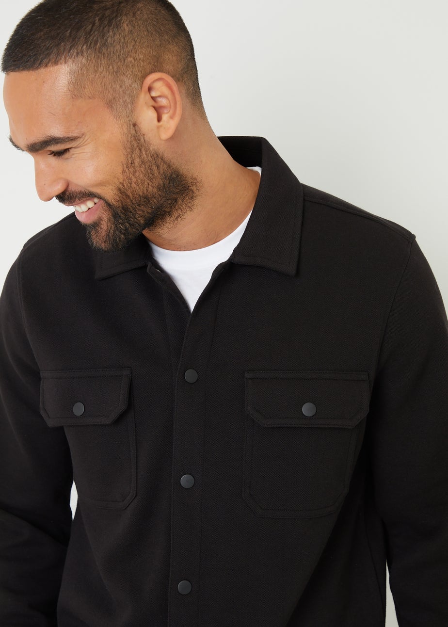 Threadbare Black Cotton Blend Popper Fastening Pique Shacket