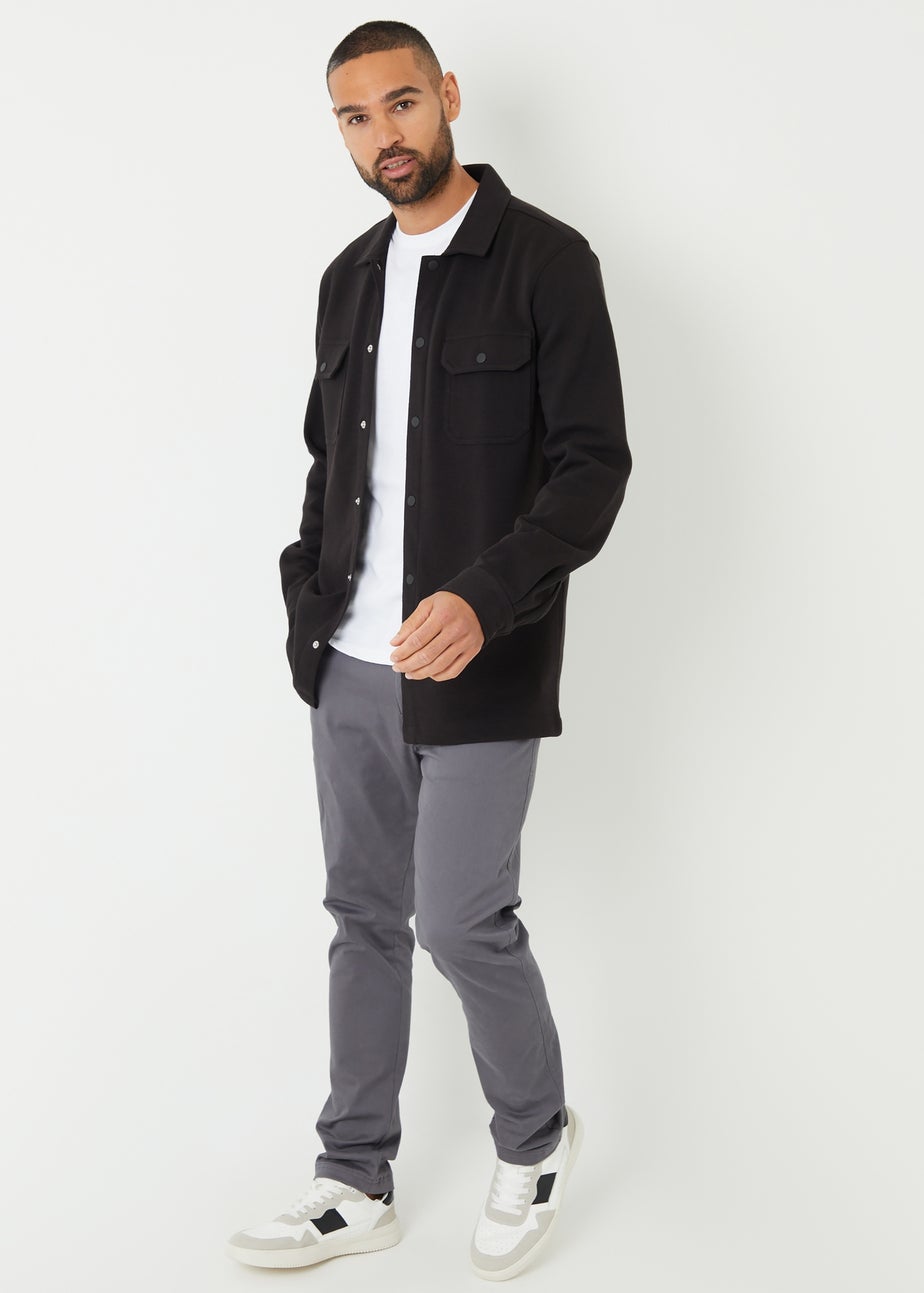 Threadbare Black Cotton Blend Popper Fastening Pique Shacket