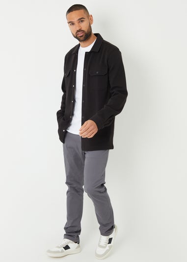 Threadbare Black Cotton Blend Popper Fastening Pique Shacket