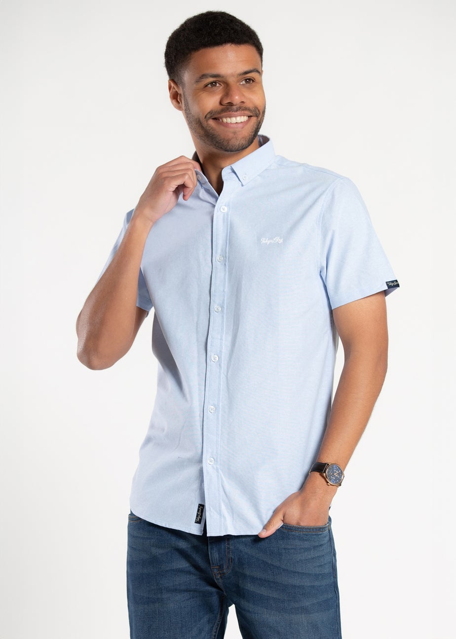 Tokyo Laundry Light Blue Cotton Short Sleeved Button-Up Oxford Shirt