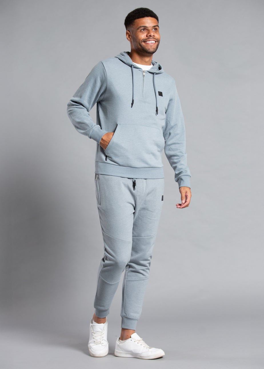 Tokyo Laundry Grey Cotton Blend Hoody with Neck Zip Fastening
