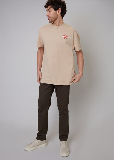 Threadbare Chocolate Cotton Regular Fit Chino Trousers with Stretch