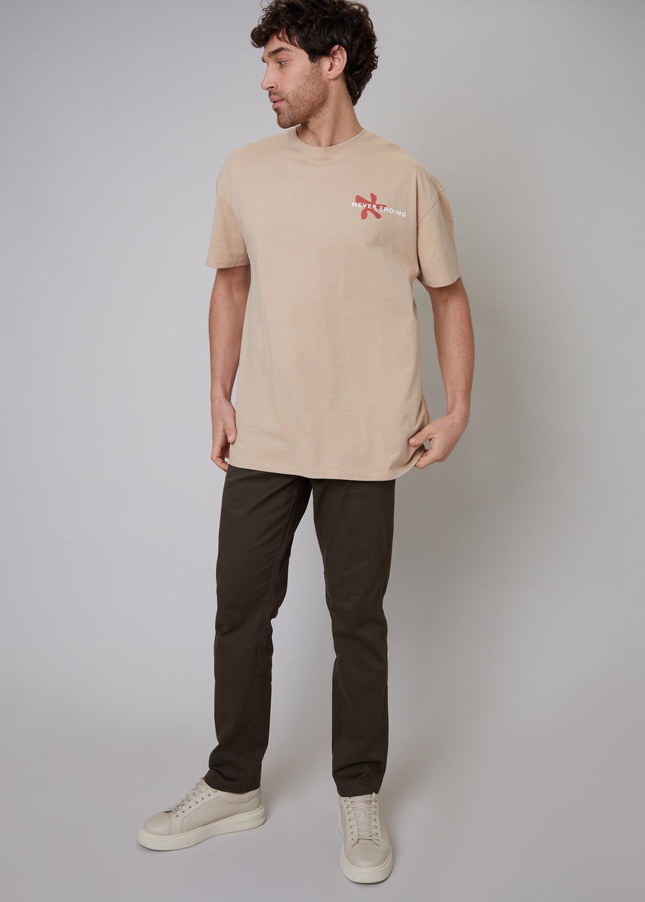 Threadbare Chocolate Cotton Regular Fit Chino Trousers with Stretch