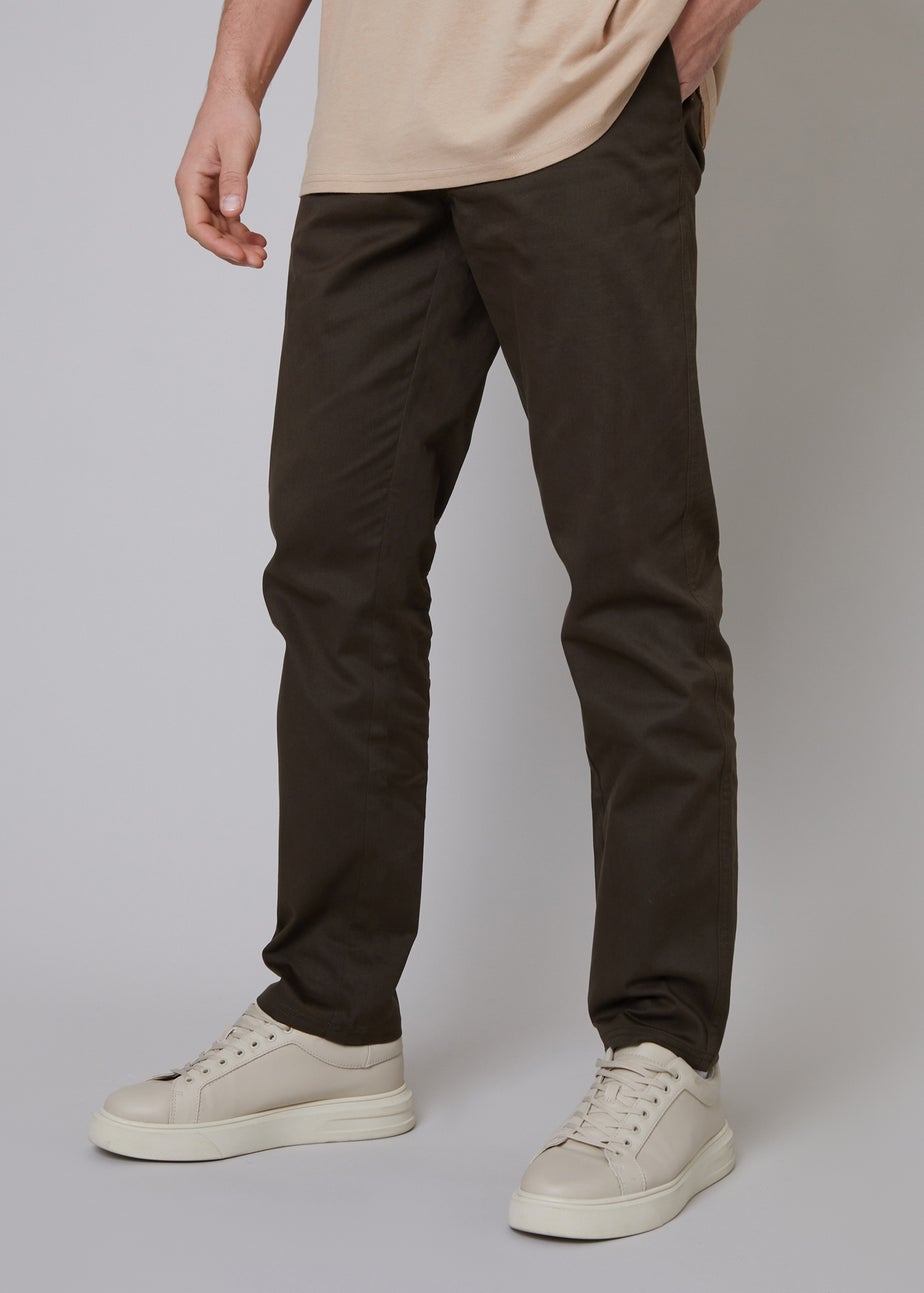 Threadbare Chocolate Cotton Regular Fit Chino Trousers with Stretch
