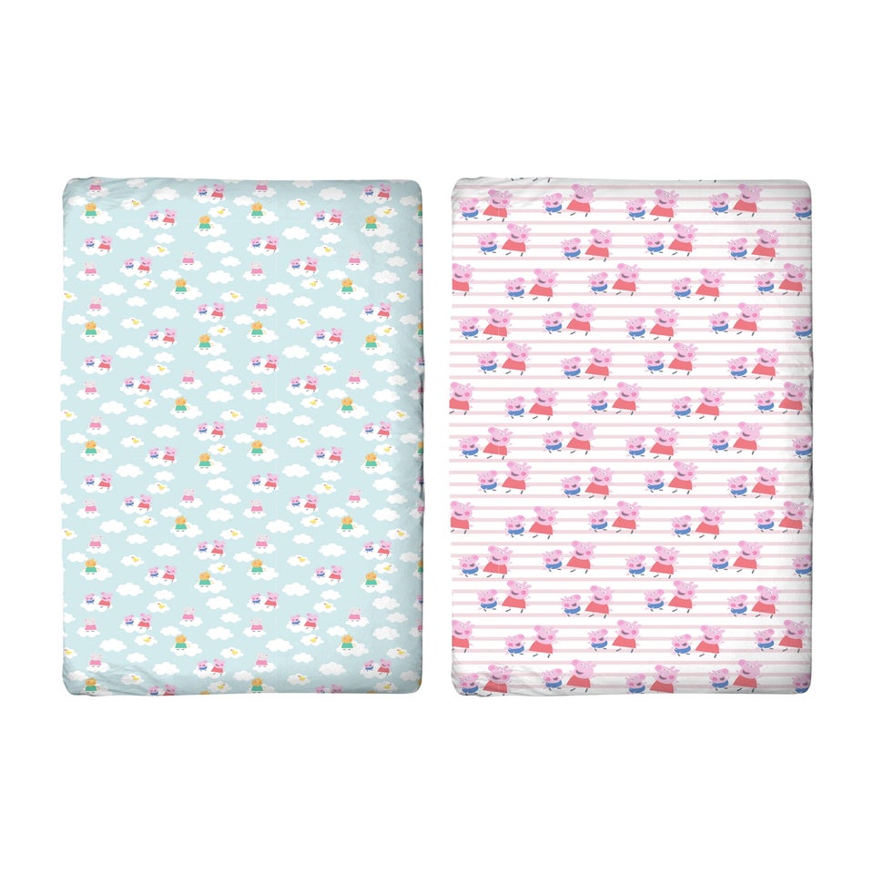 Peppa Pig Pink  Lullabies Cot Bed Fitted Sheet Set of 2