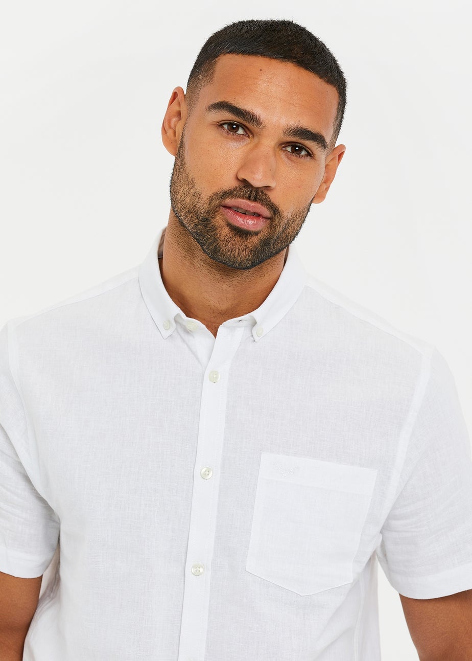 Threadbare White Dragon Cotton-Linen Blend Short-Sleeve Shirt