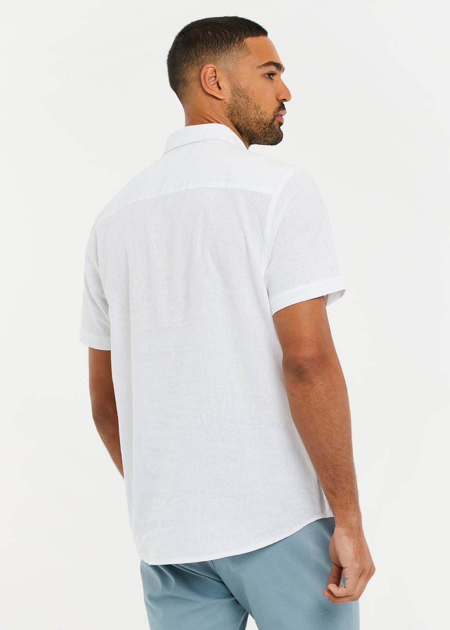 Threadbare White Dragon Cotton-Linen Blend Short-Sleeve Shirt