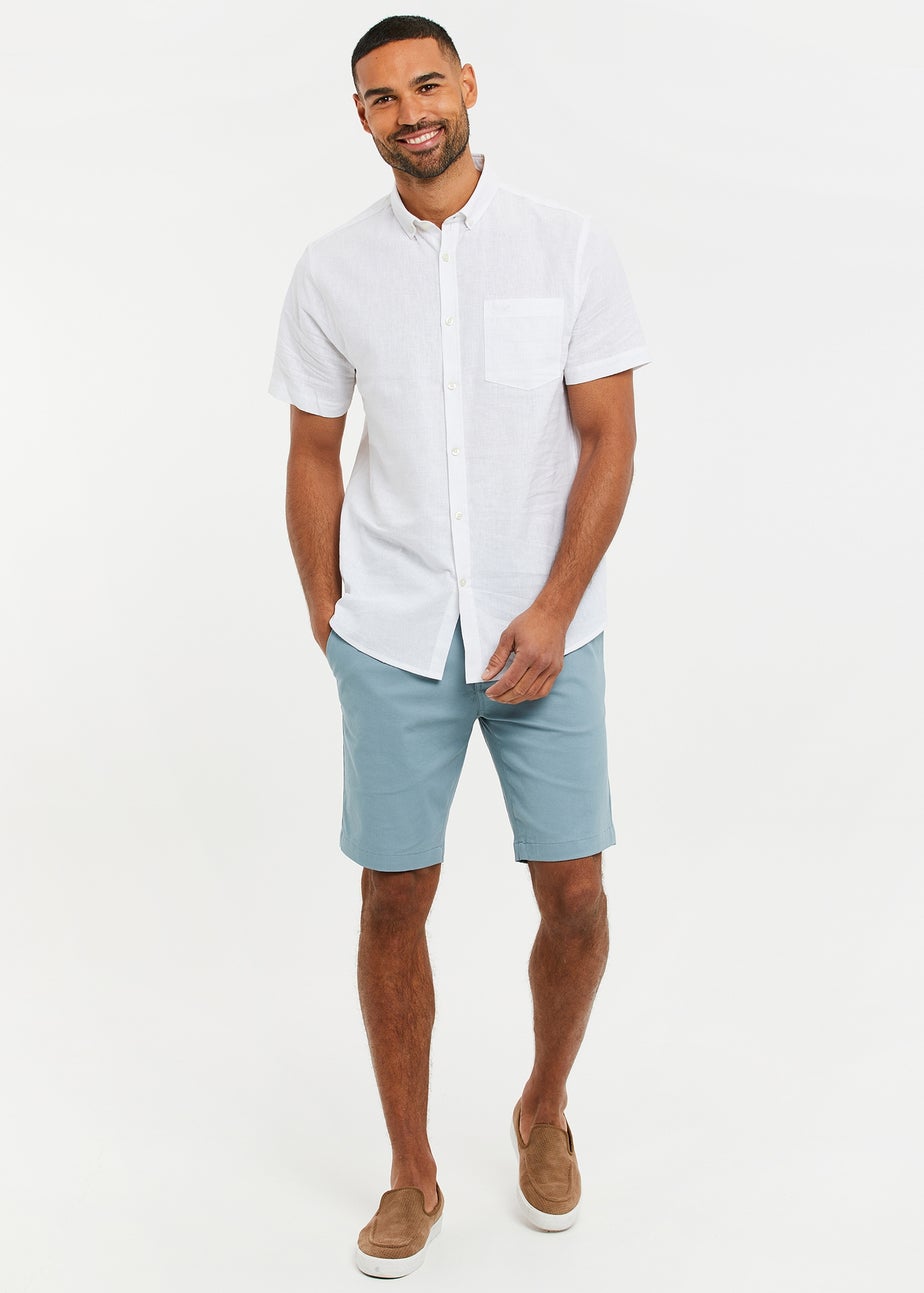 Threadbare White Dragon Cotton-Linen Blend Short-Sleeve Shirt