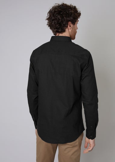 Threadbare Black Slim Fit Linen Blend Long Sleeve Shirt