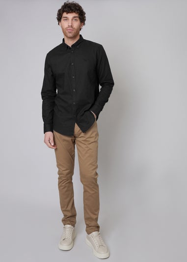 Threadbare Black Slim Fit Linen Blend Long Sleeve Shirt