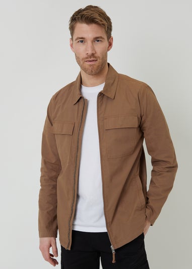 Threadbare Stone Cotton Poplin Lightweight Collared Jacket